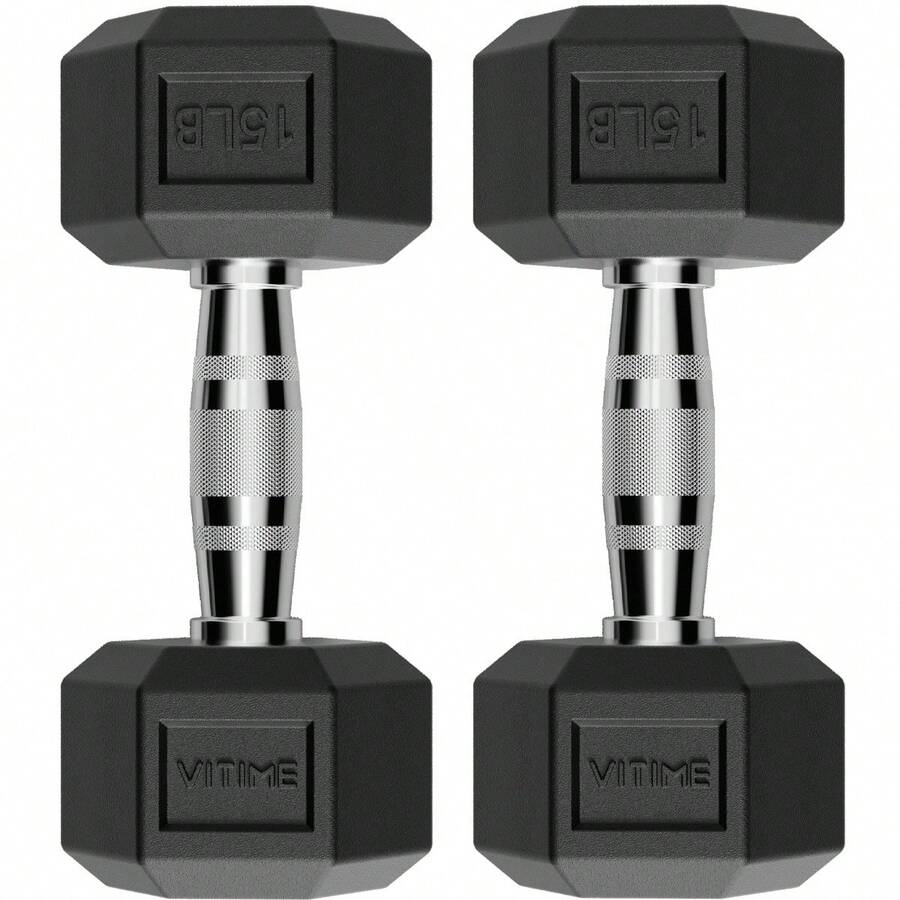 2 Mancuernas Hexagonales De Caucho 10LB 15LB 20LB 25LB Gimnasio - 15 libras - Ver 1