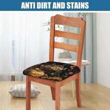 1/4/6/40 piezas Fundas de silla con estampado de gatitos, murciélagos y calabazas de temática de Halloween, de fibra de leche elástica y extraíble, para sillas de restaurante, cocina, comedor, hotel - Fundas de cojín de silla cuadradas extraíbles y suaves