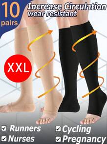 1/2/5/7/10 Pairs Open-Toe Knee High Compression Socks (2 Pairs) - 15-25 MmHg For Sports, Running, Cycling | Maternity, Nursing | Women & Men | Circulation Support, Y2K