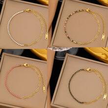 1 szt. Casual Ins 2025 Nowa 18-karatowa złota bransoletka ze stali nierdzewnej o wysokiej ochronie, kolorowa, kryształowa, odpowiednia do codziennego noszenia przez kobiety, uniwersalna, wodoodporna biżuteria, prezent na Walentynki (bez pudełka prezentowego) - Bransoletka z kryształkami - Zobacz 13