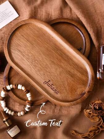 1pc Customized Creative Wooden Tray, Oval Cup Holder Coaster, Personalized Engraved, Home Coffee Tray, Office Storage Tray, Wedding Engagement Ring Tray, Wooden Snack Tray, Tea And Cookie Plate, Father/Grandpa Gift, Anniversary Gift, Groomsman Wedding Gift