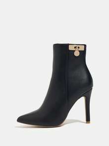 Damen neue Herbst/Winter Schwarze Ankle Boots, spitzer Zehenbereich, Stilettoabsatz, Schnallen-Dekor, sexy, geeignet für Halloween, Weihnachten, Thanksgiving, Neujahr