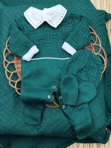 Knitted Maternity Outing Set With Luxury Baby Cardigan - Màu xanh lá cây đậm - Xem 2