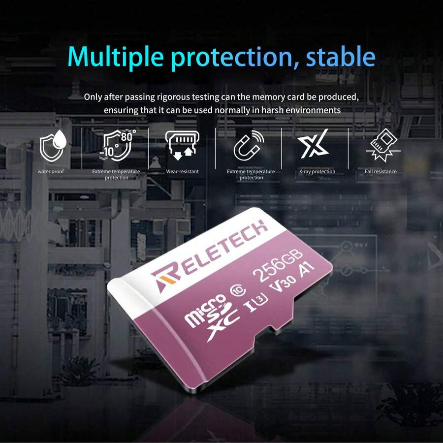 Reletech 高速 TF 卡 32G/64G/256G/512G/128G 大容量存储卡 | 高速 V30 相机 Micro SD 卡 | 超速读写+4K 高清录制 | 适用于无人机/GoPro/行车记录仪 | 兼容 Switch 游戏机 | 耐用、防水、防震 - 粉色 - 查看 1