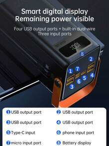 1 个 30000/50000/60000mAh 容量移动电源，双线缆，四输出，三输入，22W 快速充电，便携式手持电源，初始电压显示可能不准确，但会在 2 次充电/放电循环后恢复正常，适用于户外露营、LED 灯、毕业礼物、单身派对礼物、伴娘礼物、父亲节礼物、新娘送礼会礼物、婚礼宾客礼物、生日派对装饰、婚礼用品