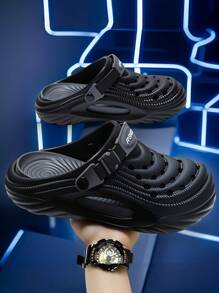 时尚男士厚底镂空一脚蹬凉鞋，新款夏季防滑沙滩度假休闲透气穿孔厚底百搭鞋