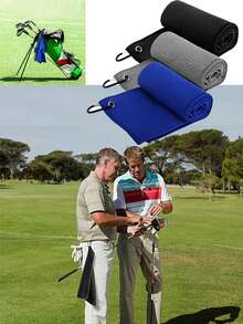 1pc 11.81" X 11.81" Waffle Plaid Golf Towel With Hanging Hook, Golf Club Cleaning Towel
