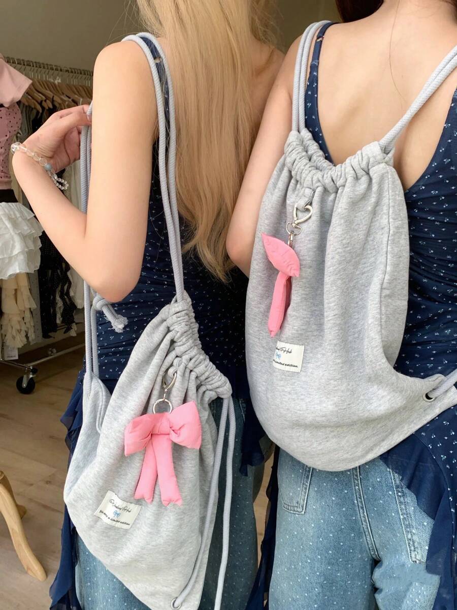 حقيبة ظهر بسحاب وفيونكة عصرية، حقيبة ظهر قابلة للطي سعة كبيرة مناسبة للنساء وطلاب الجامعة، تتناسب تماما مع إكسسوارات الحقيبة، حقيبة ظهر أنيقة للمدرسة