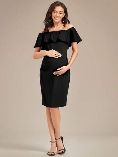 فستان حمل بكشكشة على الكتف وذيل مكشكش، طراز مناسب أنيق