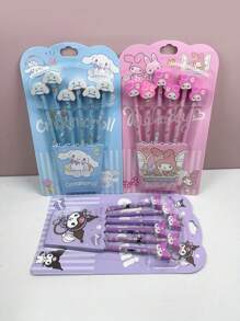 6 支卡通 Sanrio HB 铅笔、小学绘画和书写铅笔、儿童 Sanrio 3D 橡皮擦组合套装、高品质素描铅笔