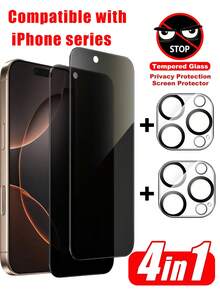 Juego de 4 piezas: 2 protectores de pantalla de vidrio templado anti-espionaje + 2 protectores de lente de cámara 3D, claridad HD 1:1, resistente a arañazos, duradero, apto para iPhone X/XR/11/12/13/14/15/16/16Pro/16Plus/16Pro Max/16e/17 Serie completa, película para teléfono móvil, accesorios para teléfono móvil, apto para funda de teléfono móvil
