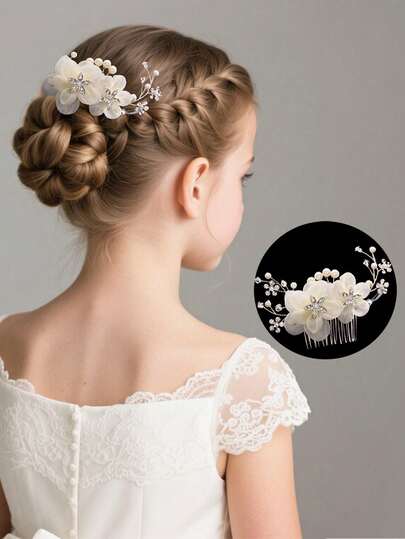1pc Flower Rhinestone Faux Pearl Hair Comb Headband For Girl Bride Wedding Hair Jewelry Accessories For Girl Bridal Tiara Headband Gift