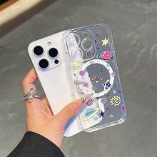 Funda para teléfono con estampado de astronauta espacial. Compatible con phone 11, 13, 14 Pro, 15 Pro y 16 Pro. Carga inalámbrica magnética. Ideal para regalar. - transparente - Ver 9