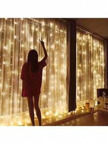 Cortinas 3x3 Mts Decorativas Serie De Luces De 300 Led Con 8 Modos Control Usb Iluminacion Ambiental Dormitorio Sala Christmas navidad navideño cortina decorativa luces led control usb habitación salón iluminación navidad ambiental Christmas cortinas especiales led modernas - Amarillo Mostaza - Ver 2