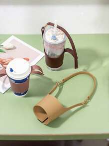 Funda portátil para taza, funda para transportar la taza con la mano, cubierta protectora aislante de material de PU