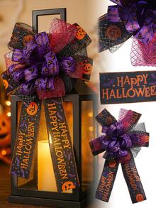 1 pieza Lazo de decoración de Halloween, estilo espeluznante, texto Feliz Halloween, lazo con estampado de telaraña, calabaza y sombrero de bruja, con capa de malla y purpurina, adecuado para coronas, puerta principal, paredes, ventanas, chimeneas, envolver regalos, decoración de fiestas, decoración de entrada de casa embrujada, decoración del hogar, decoración de la habitación - Multicolor - Ver 7