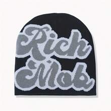 1入Y2k風格針織帽，哥德字母中性帽，嘻哈輕質針織帽，時尚百搭，溫暖舒適，適用於萬聖節、聖誕節和滑雪街道 - 黑色 - 查看 12