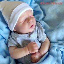 Muñeca bebé recién nacido Reborn de 18 pulgadas (45 cm) con piel pintada en 3D y venas visibles, Body de tela y extremidades de vinilo suave. Juguete vestible y regalo de cumpleaños encantador.