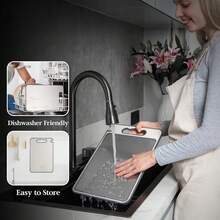 Premium Stainless Steel Cutting Board, Double-Sided Kitchen Chopping Board With Built-In Knife Sharpener & Garlic Crusher, Non-Slip Silicone Wrapped, Dishwasher , Best Gift Choice