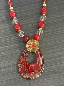 1pc Fashionable Boho Glass Water Drop Pendant Necklace,Vintage, Holiday Gift For Women