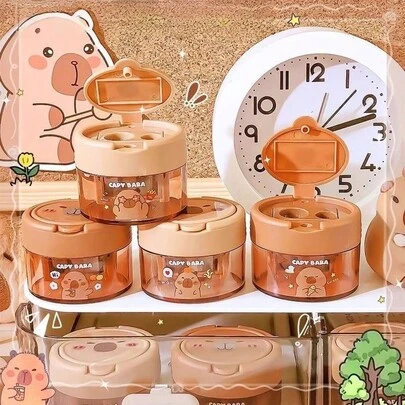 1pc/3pcs/5pcs Cute Capybara Shaped Manual Pencil Sharpener, Random Color, With Cartoon Cover, Suitable For School And Office Use, For Pencils And Makeup Brushes, Compact And Portable, Desktop Decoration Pencil Sharpener, Student Stationery, Children's Gift, Back To School Essential