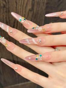 10Pcs Long Stiletto Handmade Press On Nails For Party And Daily Wear,Pink Nails,Pink Underwater World.,Long Nail,Easy To Wear 10Pcs Y2K Handmade Press On Nails,Summer Nails ,Summer Style,Suitable For Girls And Women Festivals Parties And Daily Wear Nail Supplies Nails