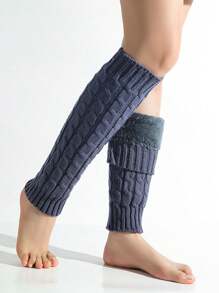 1pair Plush With Wool Fried Dough Twists Socks Knitted Wool Warm Leg Boots