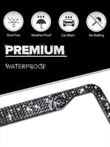 1个/2个装男女通用水钻车牌框，闪亮亮片车牌架，手工不锈钢车牌框，配闪亮水晶螺帽，黑色亮面车牌框 - 款式A - 查看 3