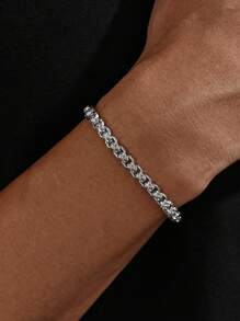 1pc Stainless Steel Carved Diamond Pattern Bracelet, Stylish Street Fashion Accessory For Men, Music Festival