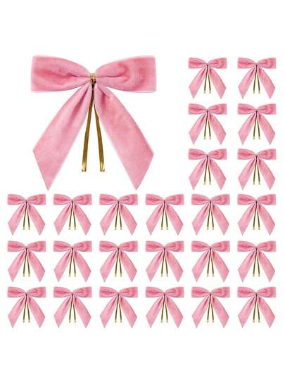12Pcs Pink Small Velvet Christmas Bows For Christmas Tree, Wreath, Gift Wrapping, Crafts, Wedding, Party, Twist Tie Bows For Treat Bag Bakery Candy Bags, Ribbon Bows Christmas Tree Decorations, Christmas Wreath Bow Topper For Xmas Gift Packaging Home Wreath Fence Fireplace Wedding Party Decor,Home Decor 1" W,3.5 X 3.5 Inch