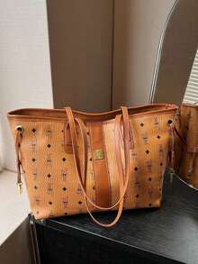 SHIMEINI 1pc New Fashion Brand-Like Printed Large Capacity Shoulder Tote Bag, Suitable For Women's Daily Use, Work Commute, Vacation Travel, Festivals, Parties, Gifts