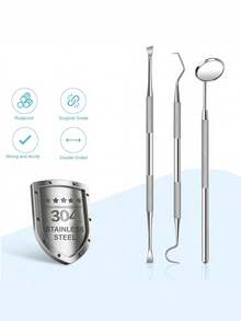 Dental Tools Teeth Cleaning Tools Stainless Steel Dental Scraper, Scaler Pick Plaque Remover Set, Living Room Home Bedroom Bathroom House Decor, Travel Stuff, Wedding, Party, Birthday, Gifts For Men Mom Dad Friends, New Years, Accessories, Funny Gift - Silver - View 7