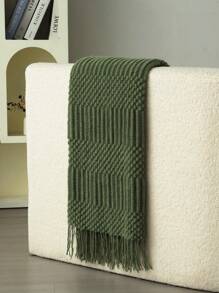 1pc Soft Knitted Throw Blanket, For Sofa, Office Nap, Daily Use - Green - View 5