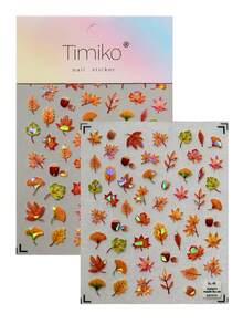 1 秋冬季节，激光和贝壳灯美甲贴纸，采用黄色和红色设计风格以及温暖的枫叶风格颜色，适合美甲爱好者收藏和女士和女孩DIY使用 - 彩色 - 查看 9