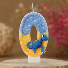 1pc Number Birthday Candle, Blue Dinosaur Decorated Cake Candle, 0-9 Blue Yellow Shiny Number Candle, Suitable For Birthday Cakes And Large Holiday Parties - Blue Yellow - View 12
