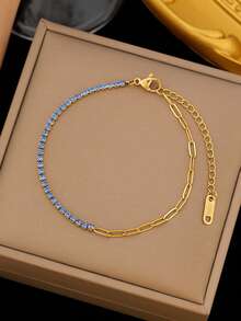 1 szt. Casual Ins 2025 Nowa 18-karatowa złota bransoletka ze stali nierdzewnej o wysokiej ochronie, kolorowa, kryształowa, odpowiednia do codziennego noszenia przez kobiety, uniwersalna, wodoodporna biżuteria, prezent na Walentynki (bez pudełka prezentowego) - Bransoletka z kryształkami - Zobacz 3