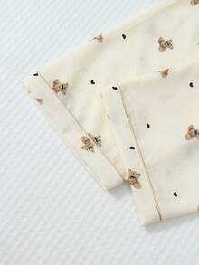 2 件女士秋冬泰迪熊心形印花睡衣套装，长袖纽扣领上衣和裤子，休闲睡衣家居服，秋季服装