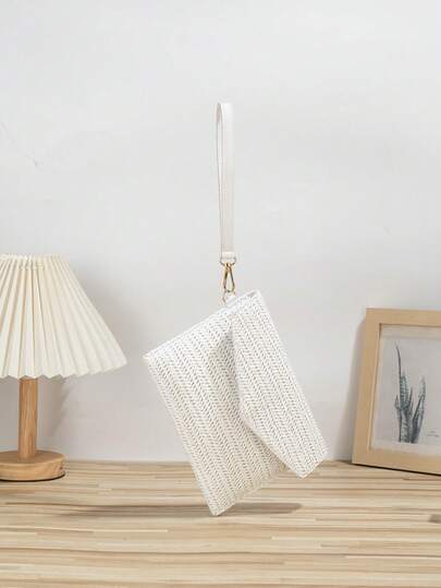 New European & American Style Woven Crossbody Bag, Holiday Straw Bag, Fashionable Portable Storage Bag, Woven Coin Purse, Beach Bag, Woven Wristlet, Woven Lunch Bag, Ideal For Weddings, Holidays, Summer Essentials, Versatile & Elegant