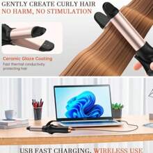 Cordless USB Type-C 30s Fast Heating Hair Curler 2 In 1 Mini Straightening Curling Iron 4000mAh Li-Ion Battery Rechargeable Hair Curling Iron
