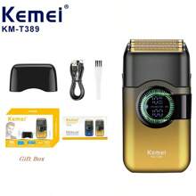 Kemei KM-T389 男士电动剃须刀,旋转式设计,配备两个浮动刀头,干湿两用,IPX7 级防水,旋转式设计,带 LED 显示屏,可修剪胡须,USB Type-C 充电,无线设计 - 彩色 - 查看 15