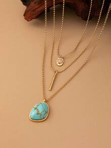 1pc Vintage Bohemian Style Multi-Layer Turquoise Necklace - Necklace - View 3