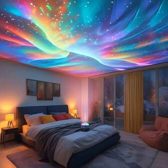 1pc USB Powered LED Aurora Borealis Projection Lamp With Remote Control, No Rechargeable Battery, Suitable For Party, Birthday, Bedroom Home Decor