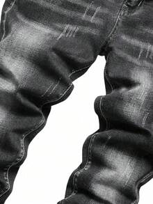 Older Boys' Classic Elastic Fashionable Versatile Washed Black Denim Jeans - Black - View 5