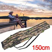 3 Layer 150cm Folding Fishing Rod Holdall Bag Carry Case For Rods & Reels - Camouflage - View 1