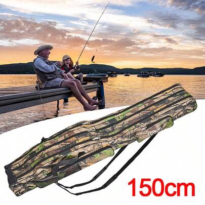 3 Layer 150cm Folding Fishing Rod Holdall Bag Carry Case For Rods & Reels