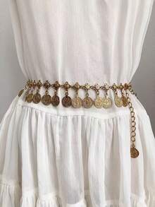 Corrente Moda Cinto Dourado Prata Estiloso Acessório Feminino Moda Influencer - 0309-21 Moeda Dourado - Visão 2