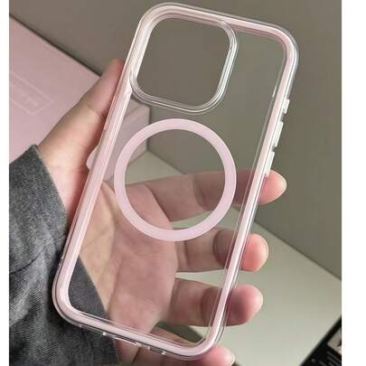 Minimalist Luxury White Pink Black Blue Magnetic Fashion Phone Case Tri-Layer Thick Hard Material Apple Smart Phone Case Compatible With Wireless Char