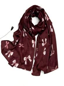 新款蝴蝶结印花透气流苏披肩，优雅时尚女士真丝围巾，活力波点大长围巾，适合春夏，户外防晒沙滩披肩，多功能头巾 - 彩色 - 查看 5