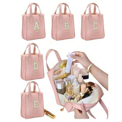 1个信纸大小/1个大容量防水旅行化妆包，多功能化妆刷收纳包，便携式化妆品收纳袋，适合秋冬季护肤品、化妆品、化妆刷、眼影盘、粉底、乳液、口红、首饰收纳，伴娘礼物、母亲节礼物、送给朋友和老师的礼物，化妆包，旅行必备