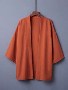 复古宽松纯色百搭和服罩衫，中国风汉服风格动漫角色扮演外套，沙滩罩衫，防晒 - 橘色 - 查看 1